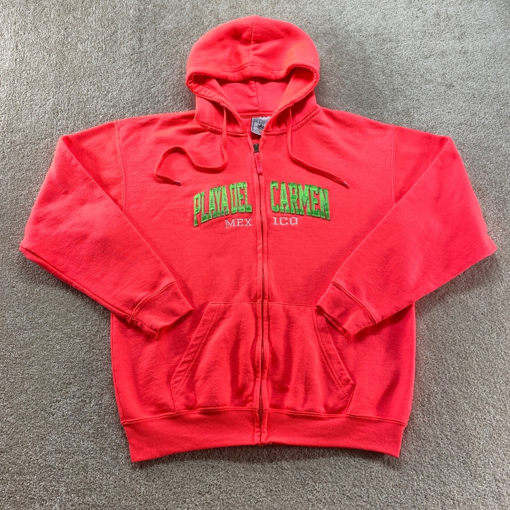Exist Playa Del Carmen Mexico Hoodie Womens Medium Pink Neon Zip Up‎ Sweatshirt